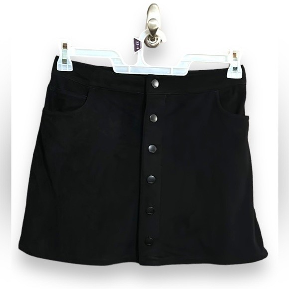 Express | Y2K Soft Black Snap front Mini Skirt | Sz 4 - Picture 1 of 6